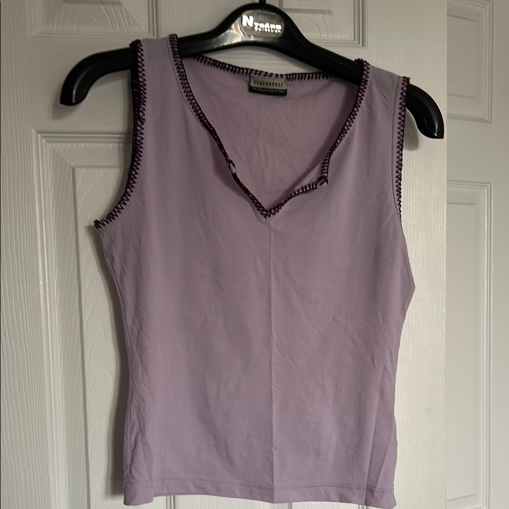 Lilac Sleeveless Top with Purple Trim